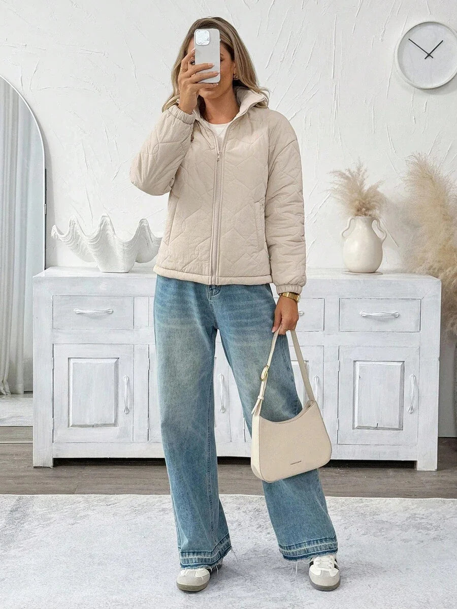 Easowa Women's Casual Plain Color Thermal Lined Regular Padded Coat, Autumn Winter