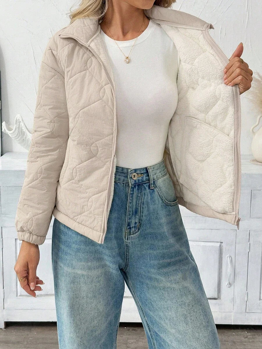 SHEIN LUNE Women's Casual Thermal Lined Long Sleeve Pocket Padded Coat