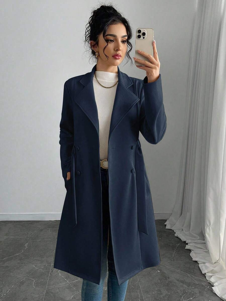 RosyDaze Women's Solid Color Faux Suede Double-Breasted Side Pocket Regular Jacket Fall Winter Cloth For Women