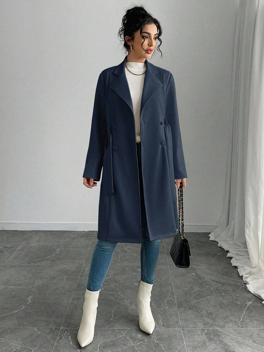 RosyDaze Women's Solid Color Faux Suede Double-Breasted Side Pocket Regular Jacket Fall Winter Cloth For Women