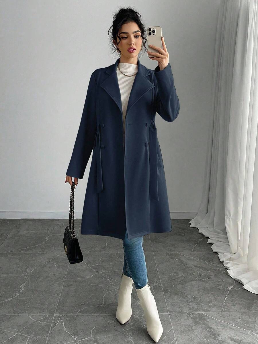 RosyDaze Women's Solid Color Faux Suede Double-Breasted Side Pocket Regular Jacket Fall Winter Cloth For Women