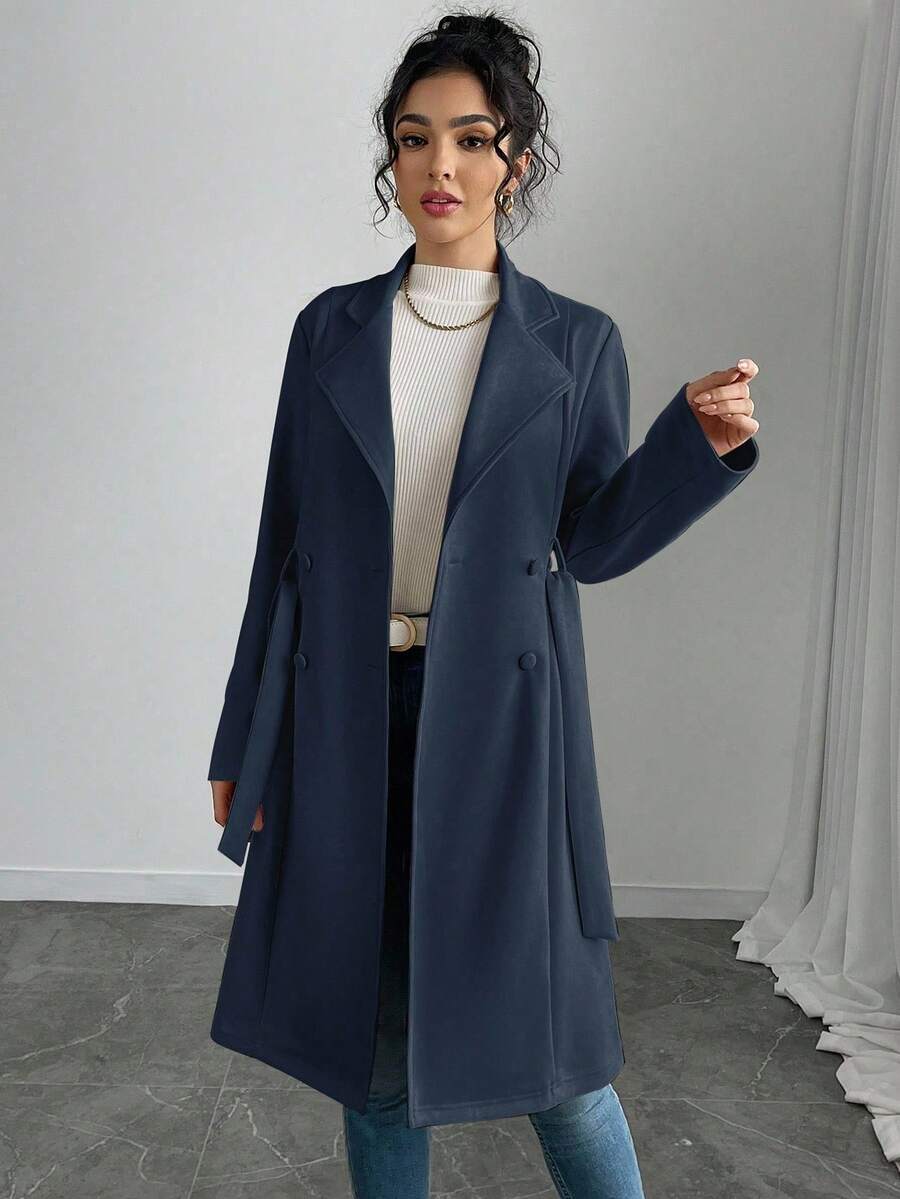 RosyDaze Women's Solid Color Faux Suede Double-Breasted Side Pocket Regular Jacket Fall Winter Cloth For Women