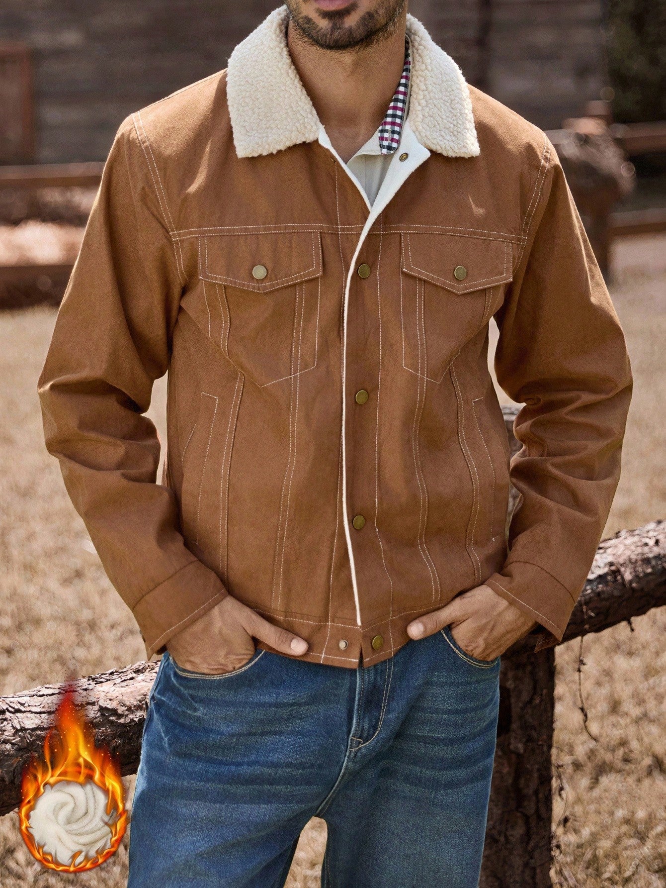 Manfinity Nomadique Men's Fashionable Casual Retro Fleece Corduroy Jacket, Fall/Winter