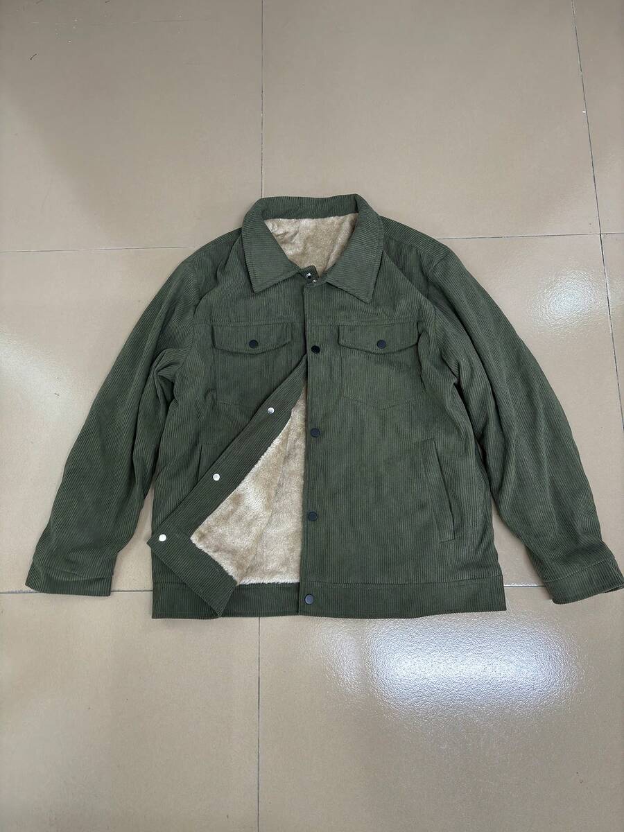 1pc Black Corduroy Thermal Lined Jacket, Outdoor Camping Style, Water-Resistant