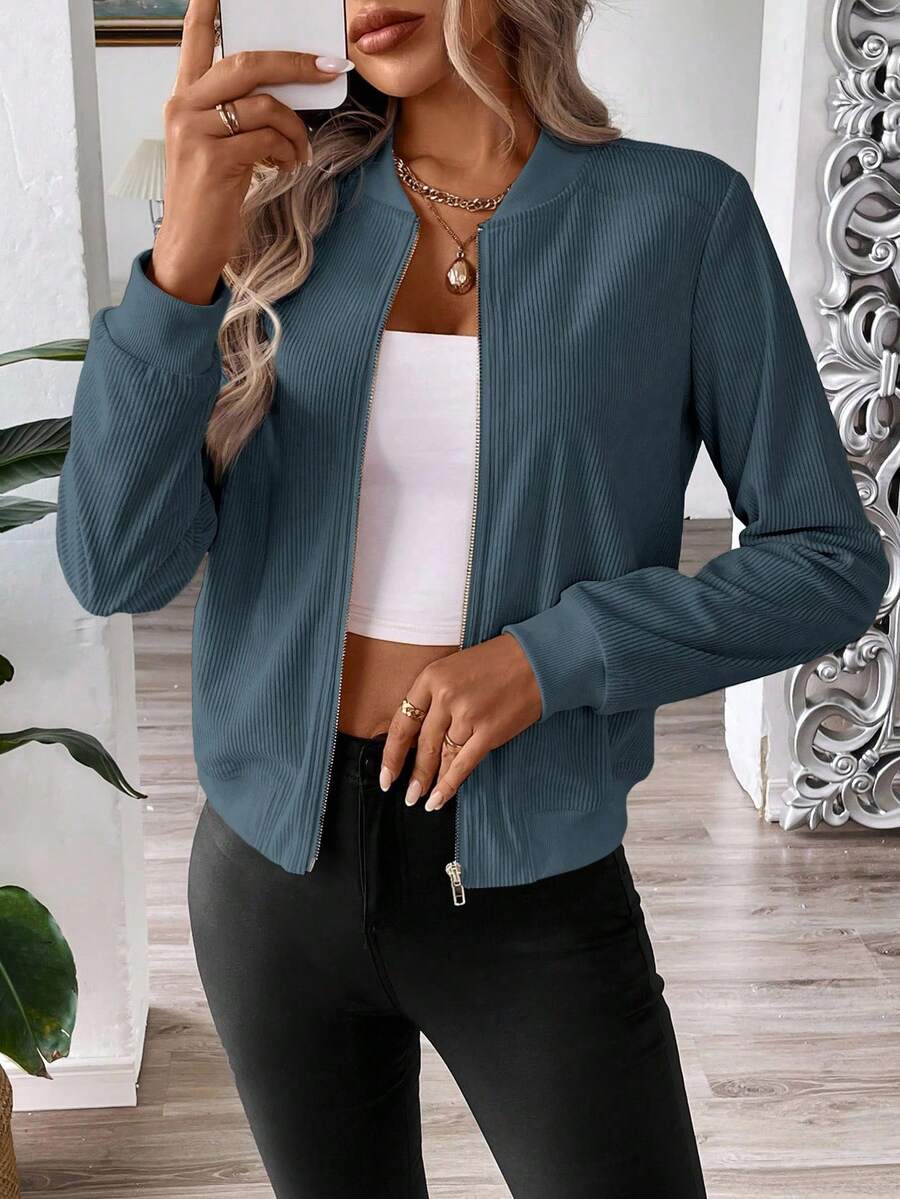 Calvaya Zip Up Bomber Jacket Fall Winter Cloth For Women