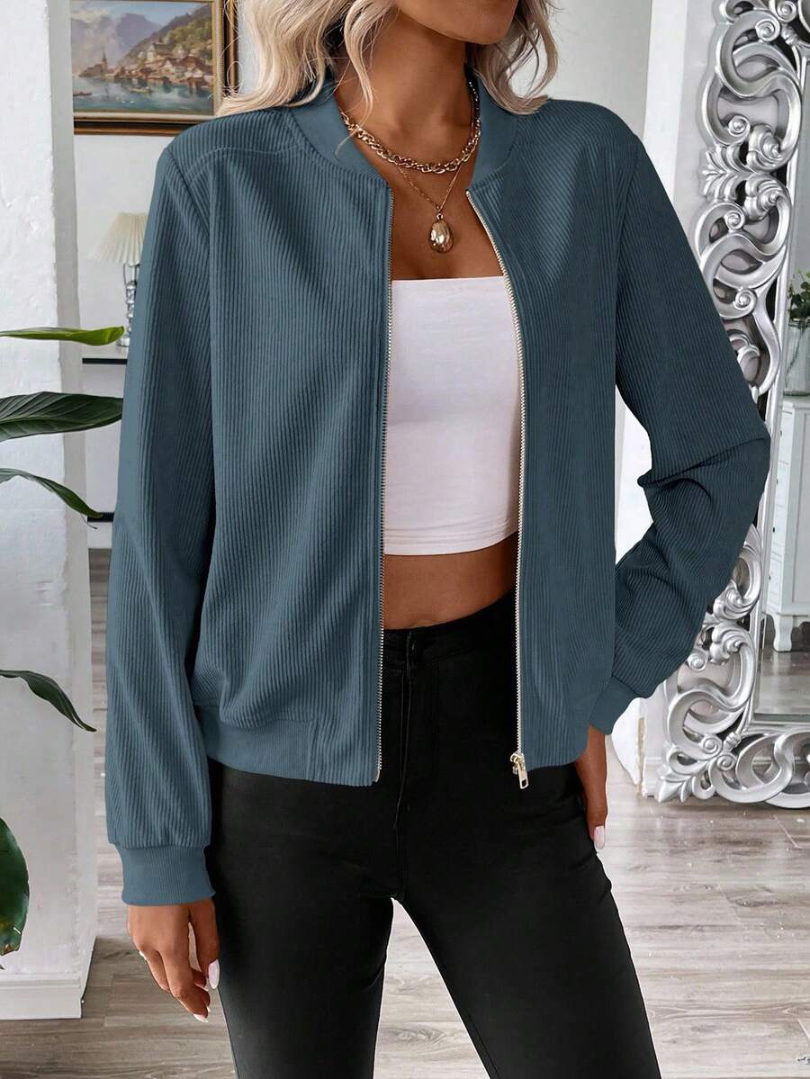 Calvaya Zip Up Bomber Jacket Fall Winter Cloth For Women