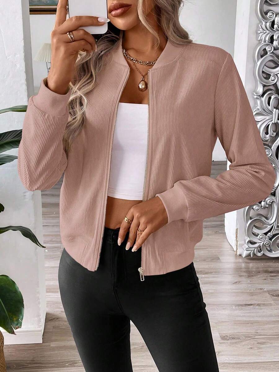 Calvaya Zip Up Bomber Jacket Fall Winter Cloth For Women