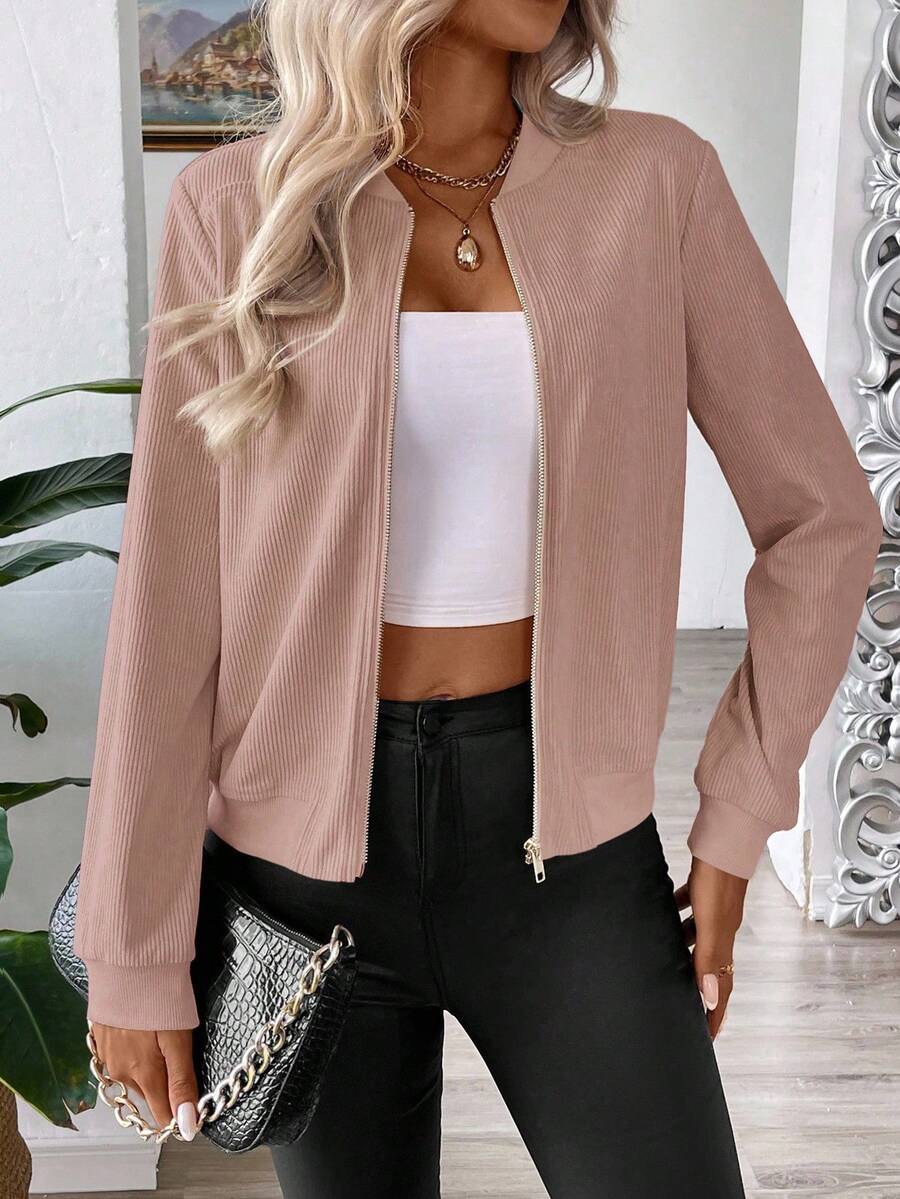 Calvaya Zip Up Bomber Jacket Fall Winter Cloth For Women