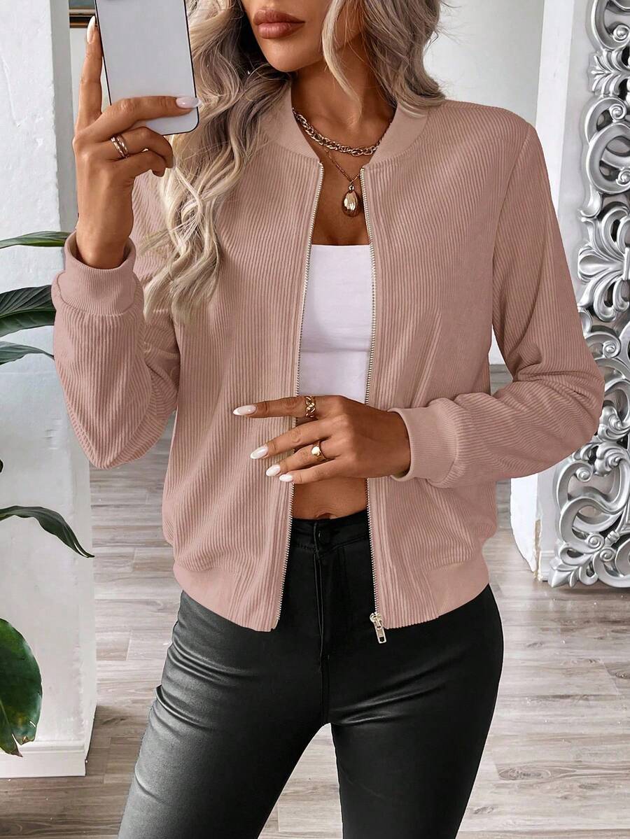 Calvaya Zip Up Bomber Jacket Fall Winter Cloth For Women