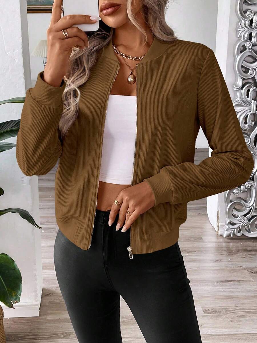 Calvaya Zip Up Bomber Jacket Fall Winter Cloth For Women