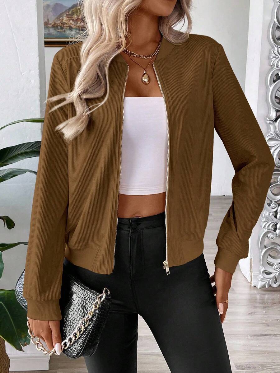 Calvaya Zip Up Bomber Jacket Fall Winter Cloth For Women