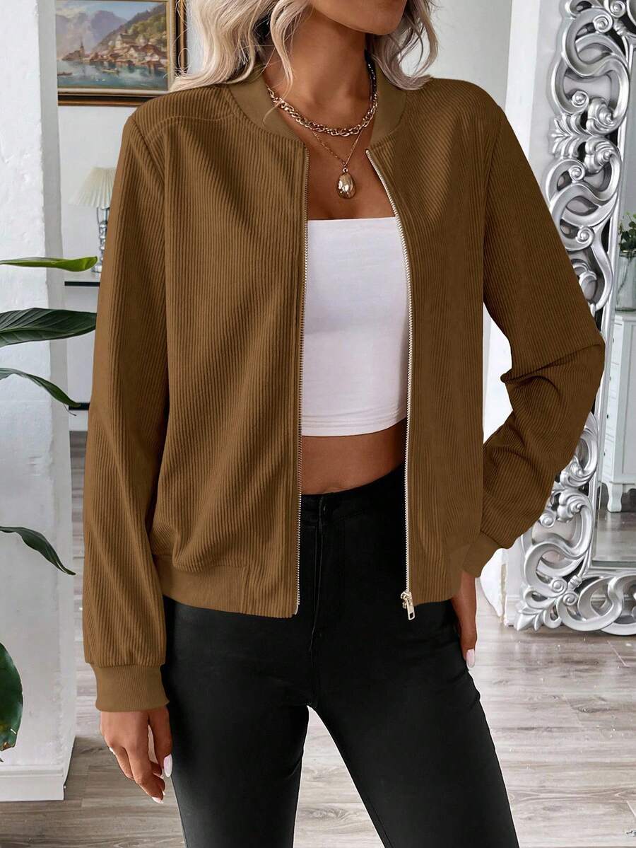 Calvaya Zip Up Bomber Jacket Fall Winter Cloth For Women