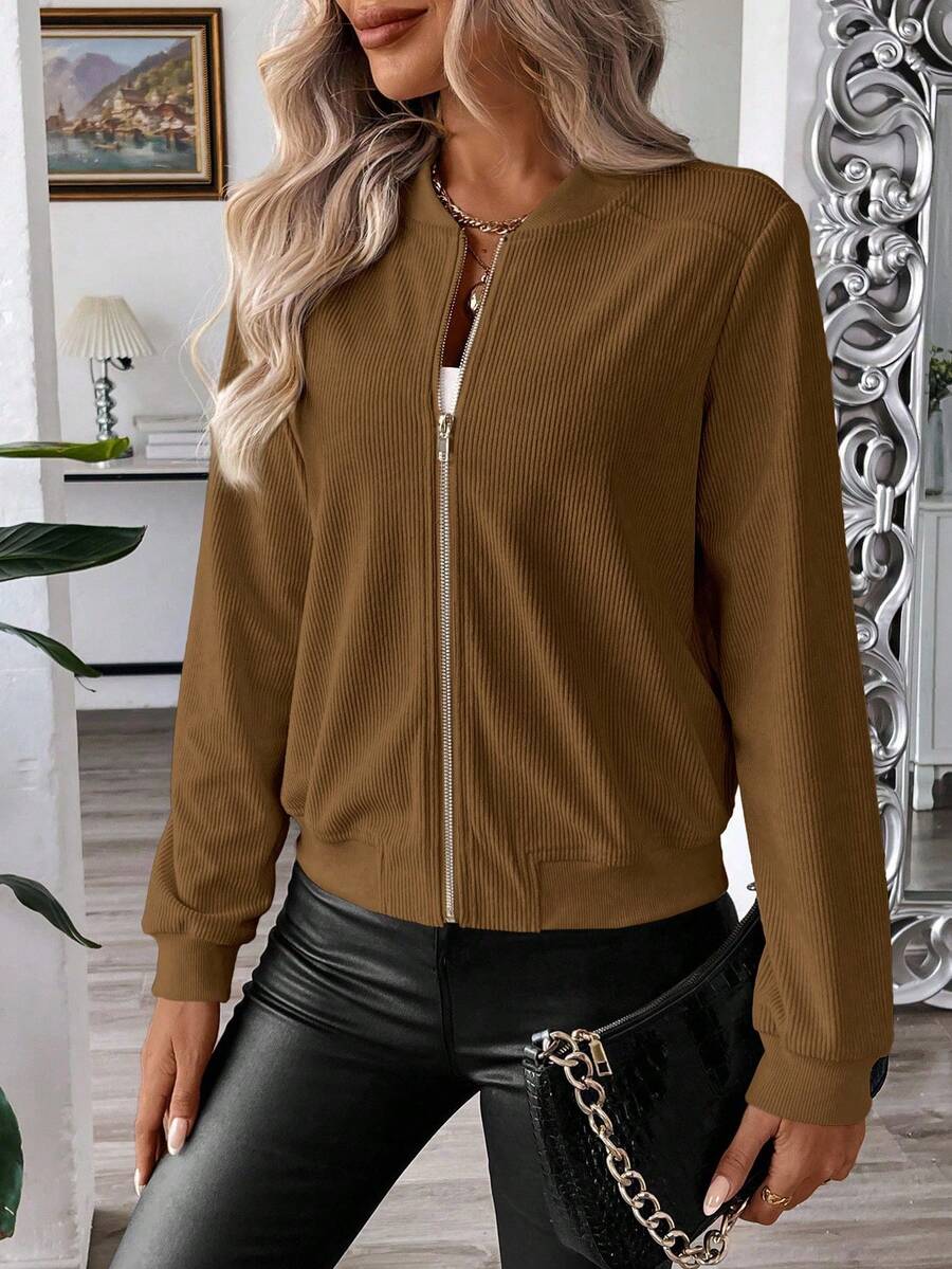Calvaya Zip Up Bomber Jacket Fall Winter Cloth For Women