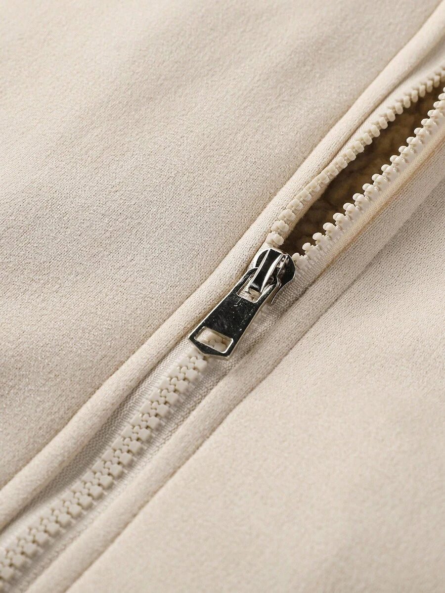 Manfinity Homme Men's Sherpa Fleece Jacket, Faux Suede Fur Collar, For Fall Winter