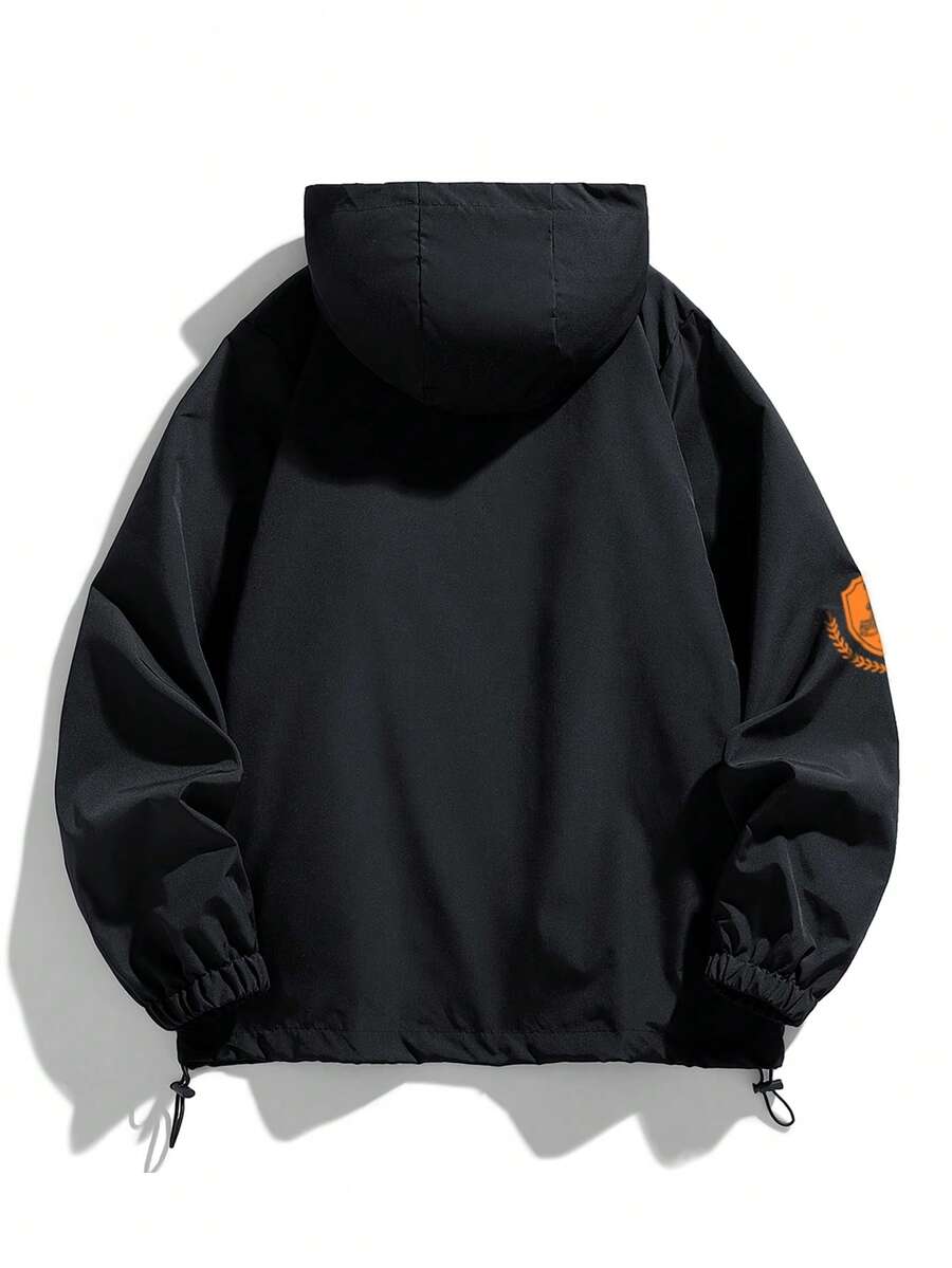 Men Casual Printed Lightweight Windbreaker Hooded Jacket, Fall