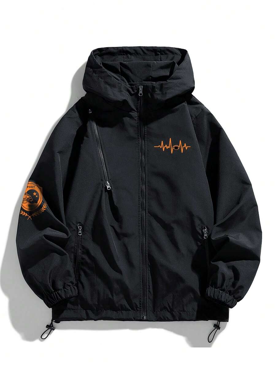 Men Casual Printed Lightweight Windbreaker Hooded Jacket, Fall