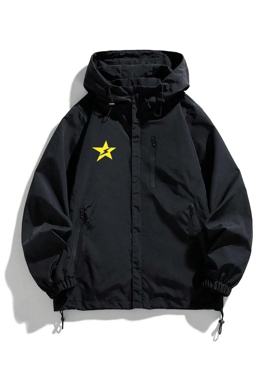 Lightweight Windbreaker Men Casual Hooded Jacket Lightweight Zip-Up Windbreaker With Drawstring