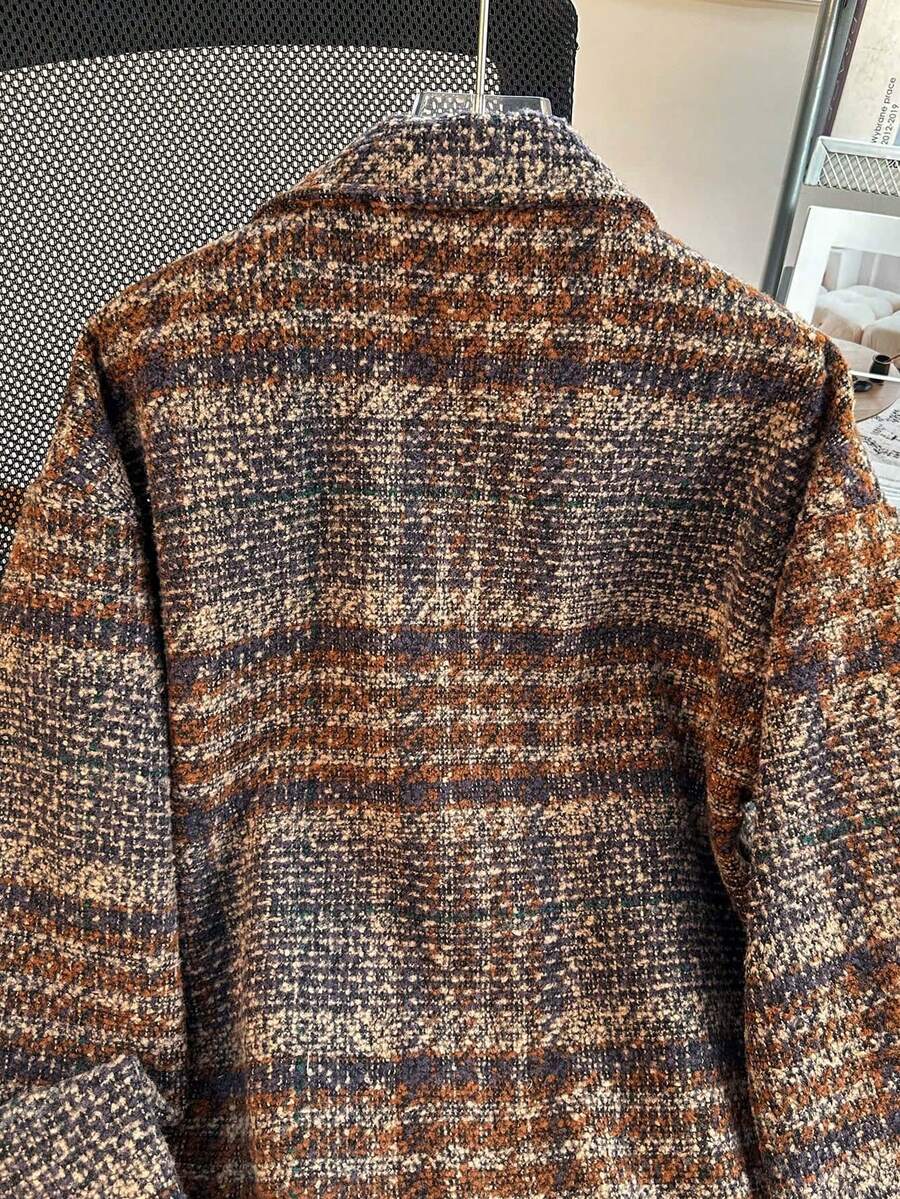 Women's Tweed Plaid Notched Lapel Front Button Relaxed Fit British Style Casual Long Sleeve Coat With Pockets For Fall Winter Spring