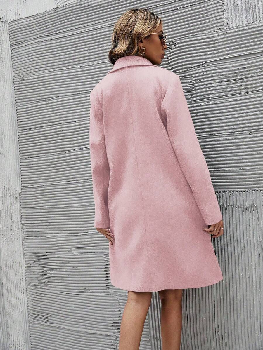 EMERY ROSE Women's Casual Solid Color Double-Breasted Overcoat, Autumn/Winter