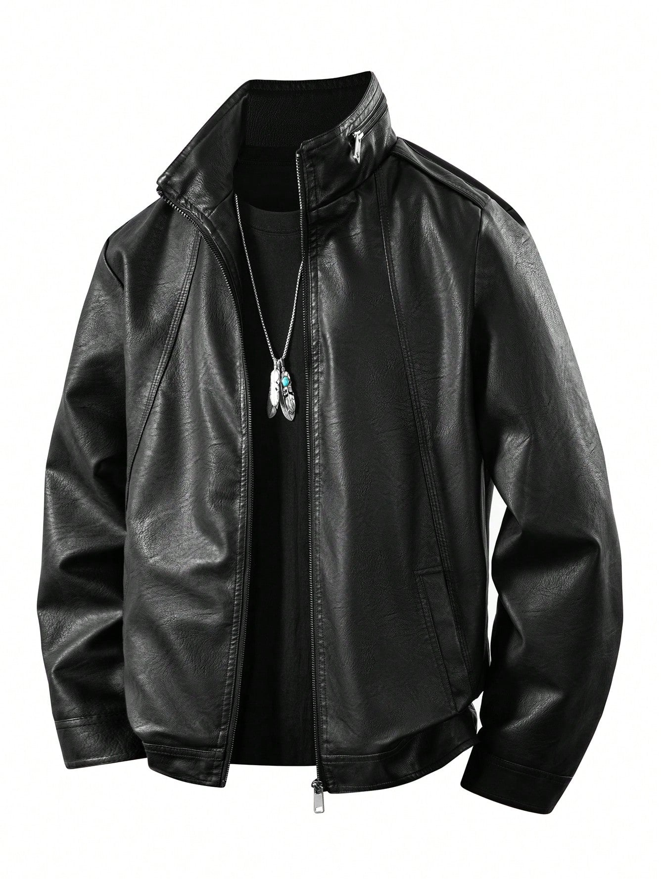 Men's Autumn/Winter Motorcycle Jacket, Korean Style PU Leather Stand Collar Casual Leather Coat