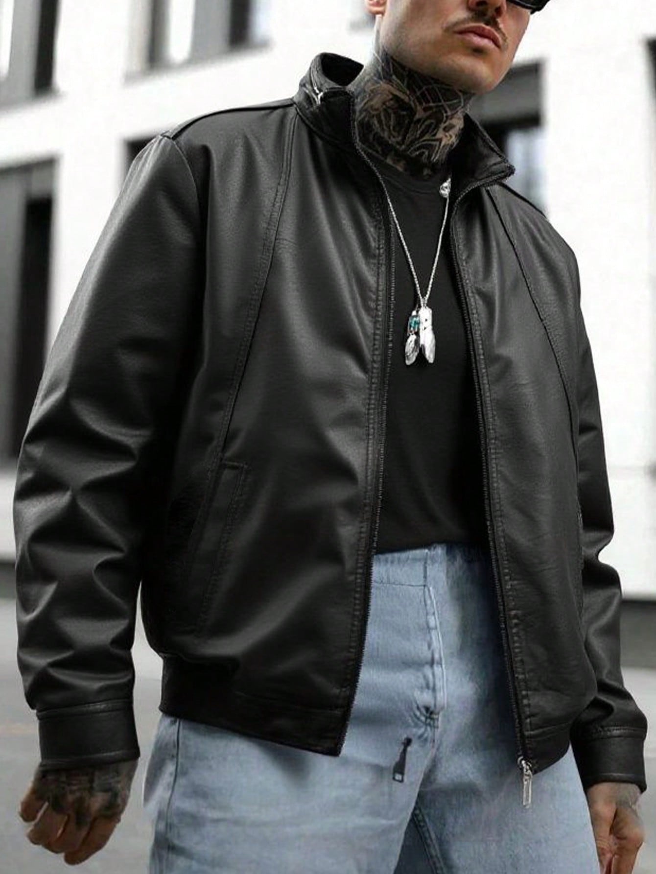 Men's Autumn/Winter Motorcycle Jacket, Korean Style PU Leather Stand Collar Casual Leather Coat
