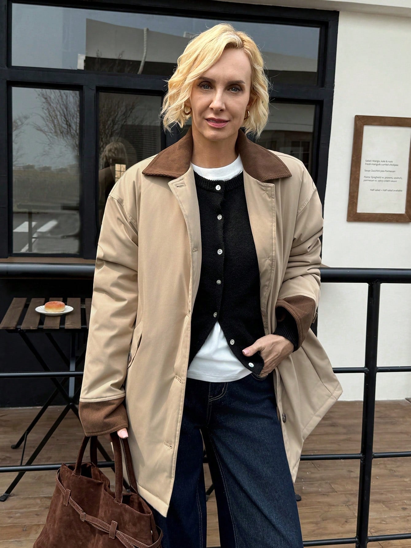 Livesso Color Block Loose Fit Long Sleeve Lapel Pocket Padded Coat For Women ,Winter Women Clothes,Winter Coat Women Jacket
