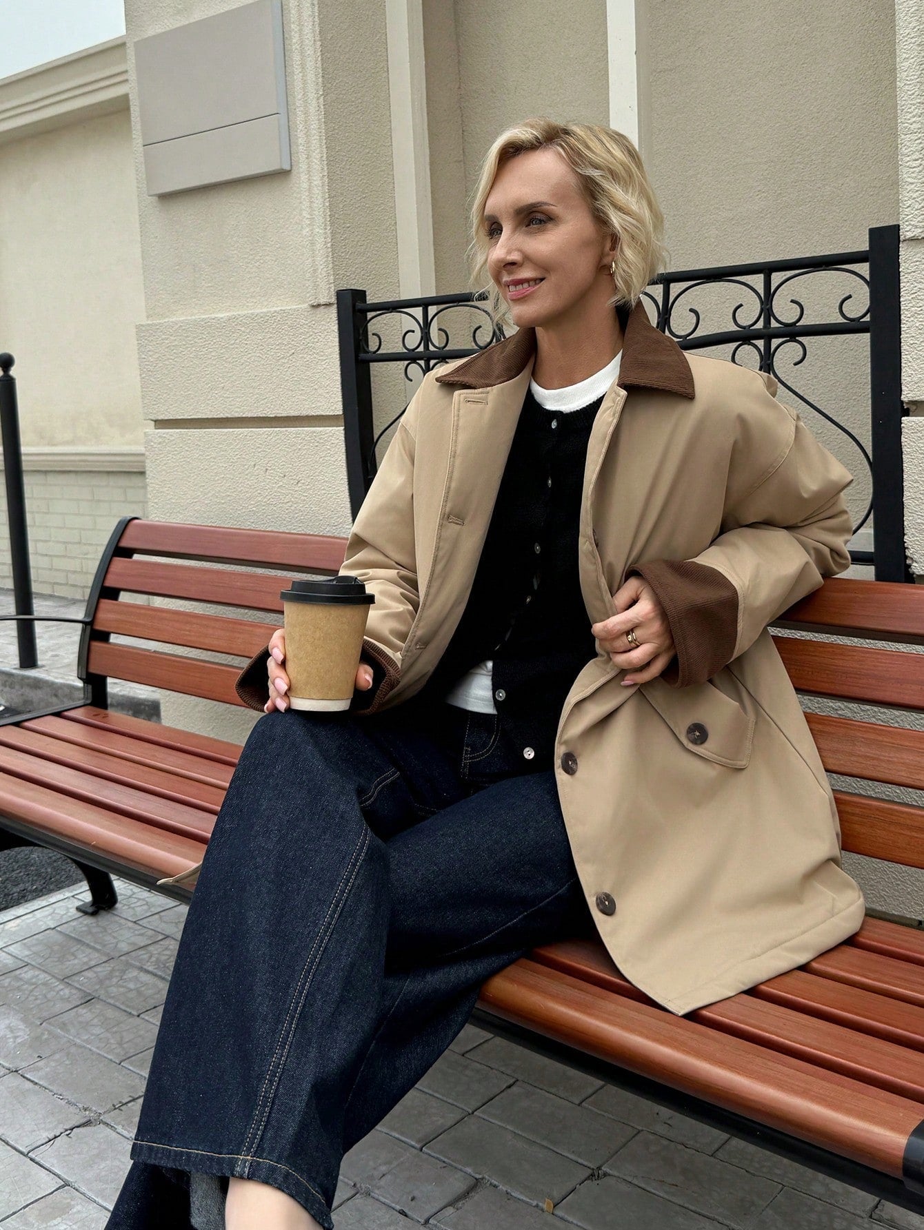 Livesso Color Block Loose Fit Long Sleeve Lapel Pocket Padded Coat For Women ,Winter Women Clothes,Winter Coat Women Jacket