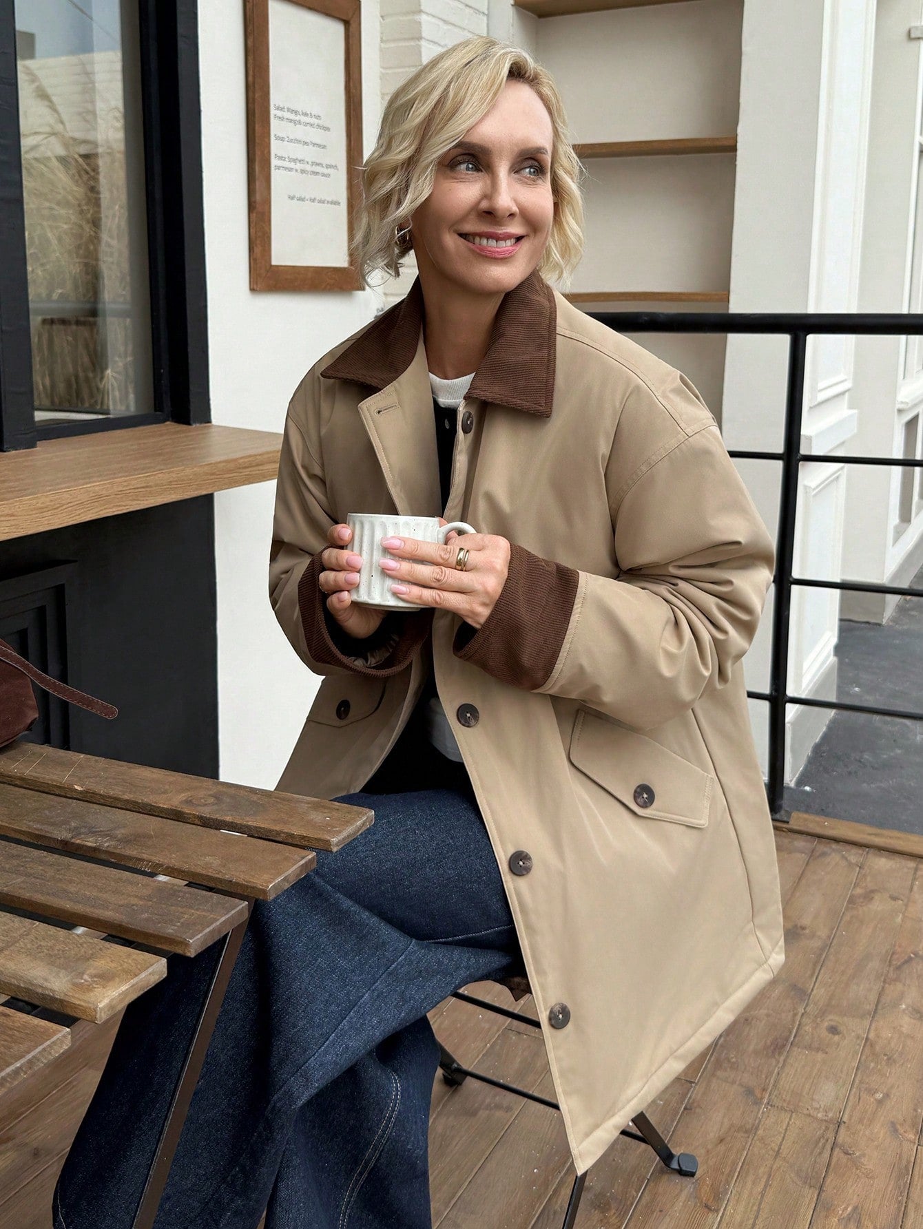 Livesso Color Block Loose Fit Long Sleeve Lapel Pocket Padded Coat For Women ,Winter Women Clothes,Winter Coat Women Jacket