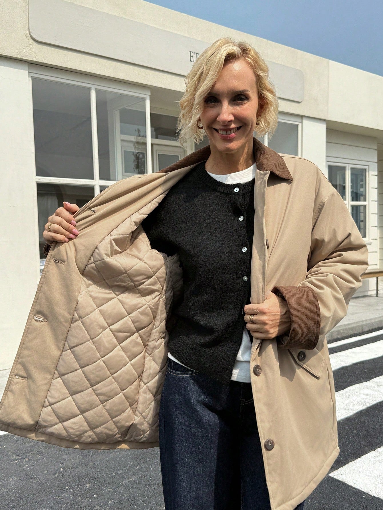 Livesso Color Block Loose Fit Long Sleeve Lapel Pocket Padded Coat For Women ,Winter Women Clothes,Winter Coat Women Jacket