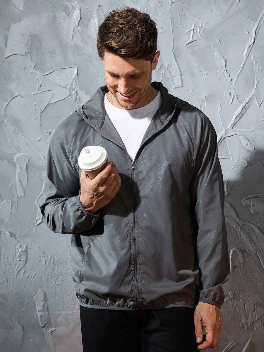 Men's Lightweight Jacket Outdoor Casual Windbreaker Waterproof Ultra-Light Solid Color Jacket Cycling Long Sleeve Coat