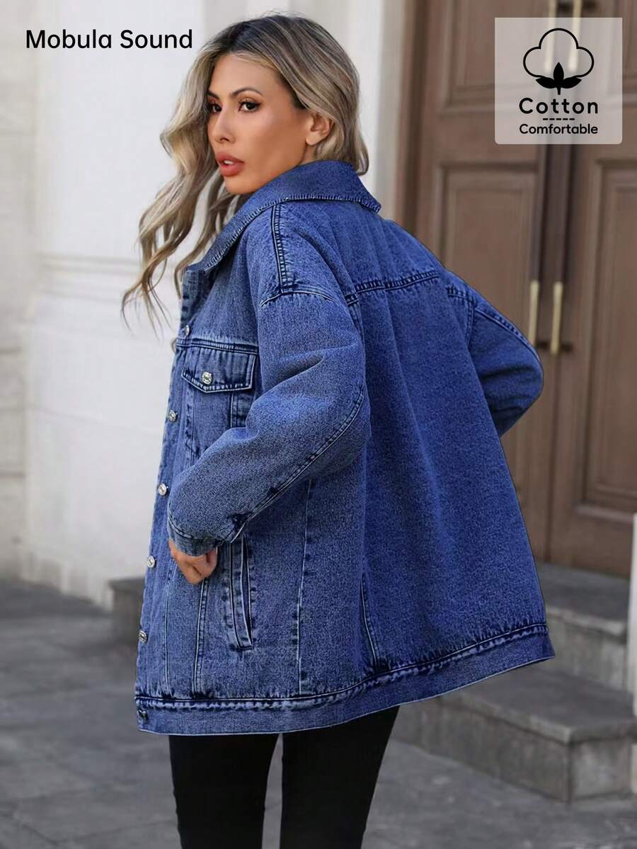 Middle East Versatile Casual Sports Fashion Women's Spring Autumn Winter Fleece Windproof Jacket, Blue Y2K College Style Young Women Denim Jacket