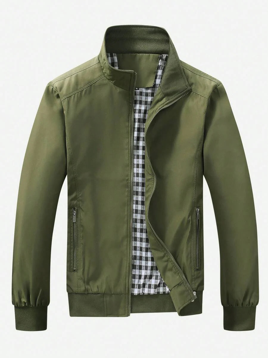 Manfinity Homme Loose Fit Men's Zip Pocket Long Sleeve Casual Outdoor Windbreaker Jacket, Outerwear Green Jacket, Fall