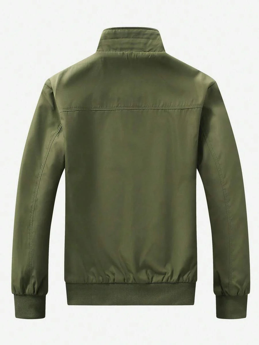 Manfinity Homme Loose Fit Men's Zip Pocket Long Sleeve Casual Outdoor Windbreaker Jacket, Outerwear Green Jacket, Fall