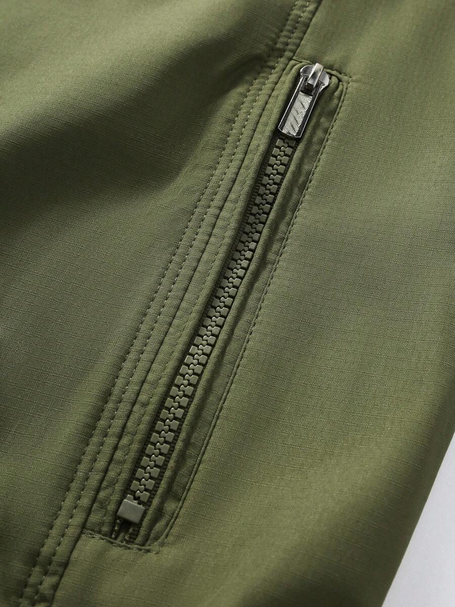 Manfinity Homme Loose Fit Men's Zip Pocket Long Sleeve Casual Outdoor Windbreaker Jacket, Outerwear Green Jacket, Fall
