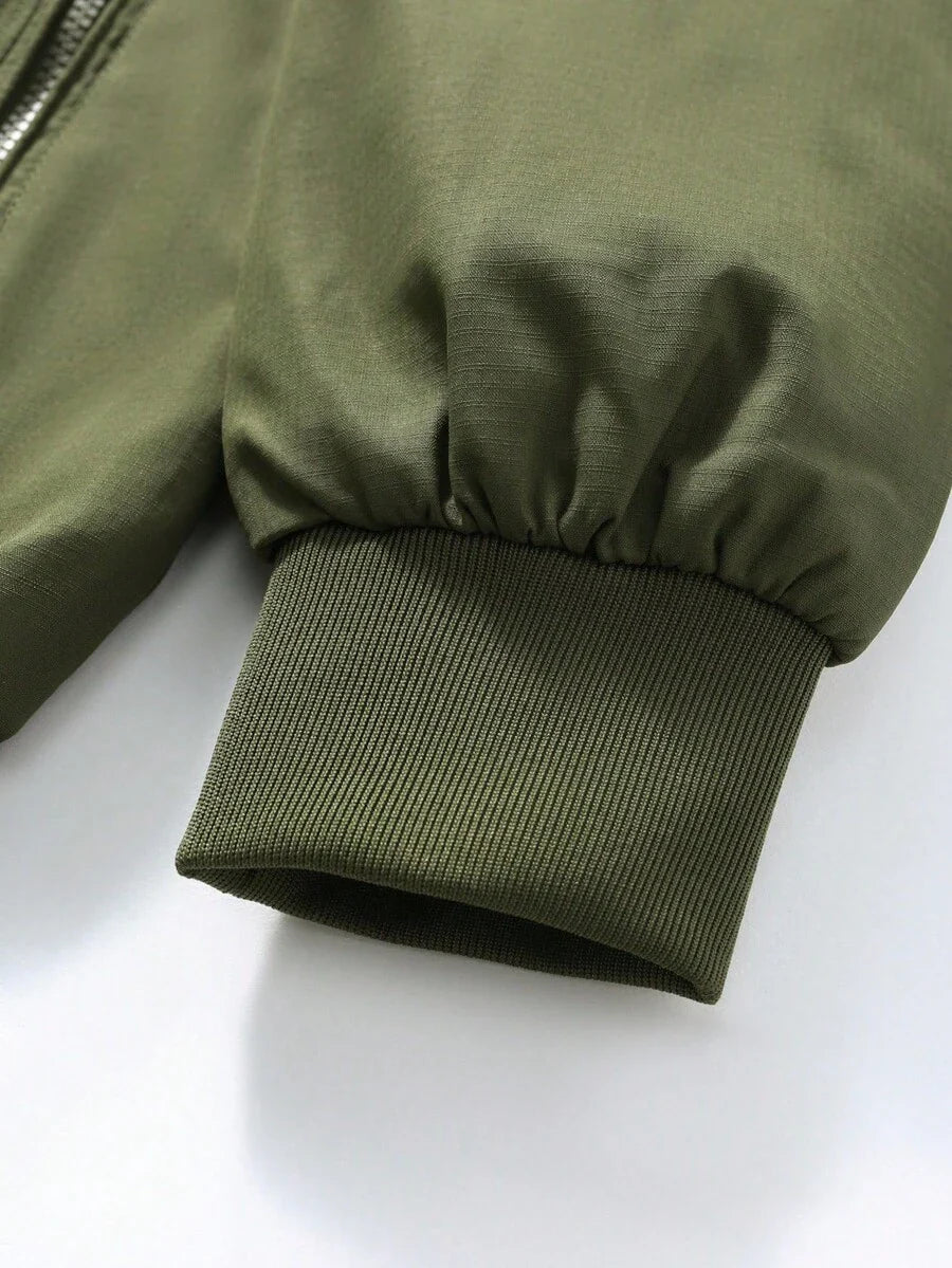 Manfinity Homme Loose Fit Men's Zip Pocket Long Sleeve Casual Outdoor Windbreaker Jacket, Outerwear Green Jacket, Fall
