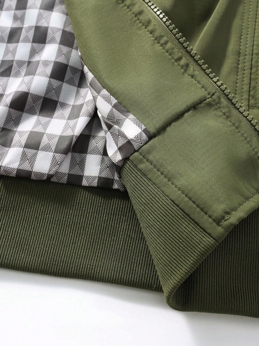 Manfinity Homme Loose Fit Men's Zip Pocket Long Sleeve Casual Outdoor Windbreaker Jacket, Outerwear Green Jacket, Fall