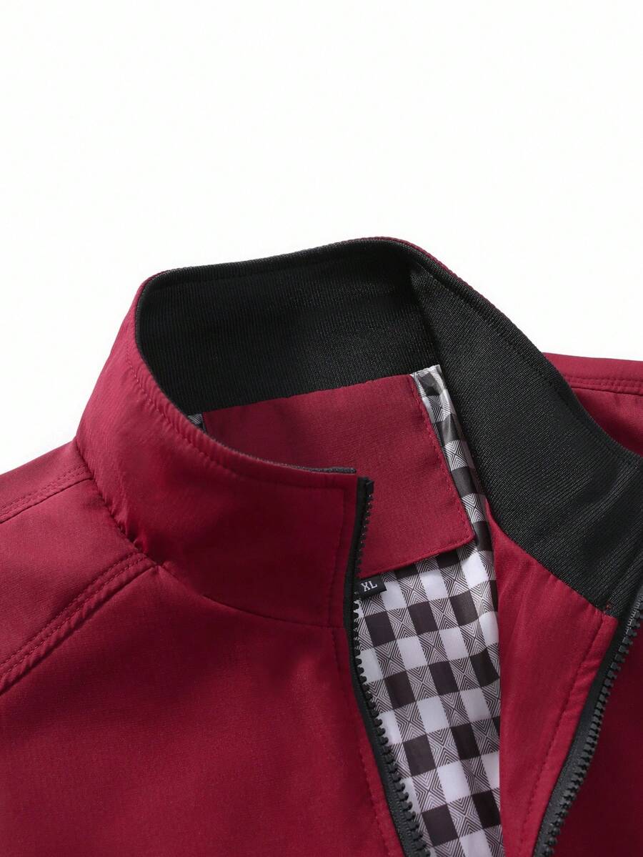 Manfinity Homme Loose Fit Men's Zip Pocket Long Sleeve Casual Outdoor Windbreaker Jacket, Outerwear Green Jacket, Fall