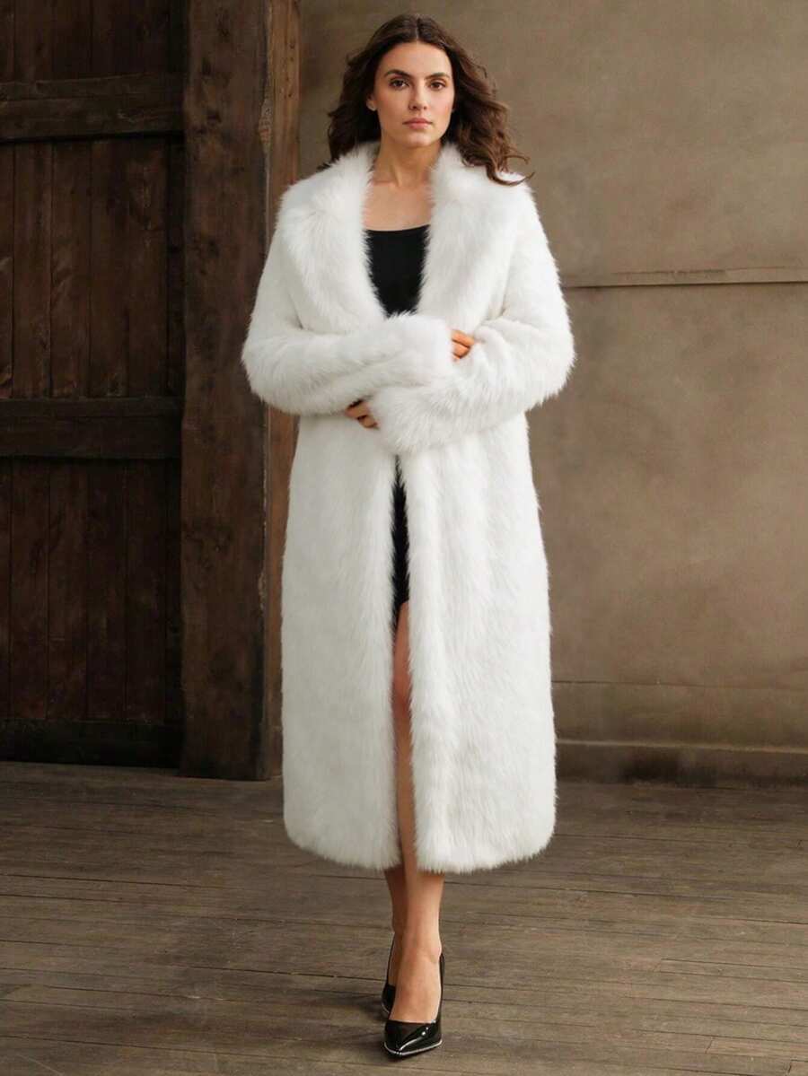 Women's Luxury Colorblock Striped Faux Fur Coat, Autumn/Winter