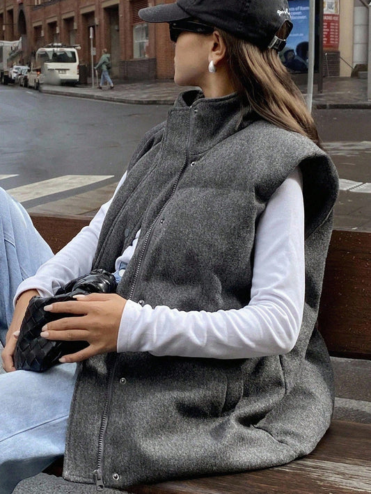 DAZY Women's  Vest Jacket, Unique Elegant Elegant, Stand Collar, Solid Color, Casual, Thickened, Autumn/Winter