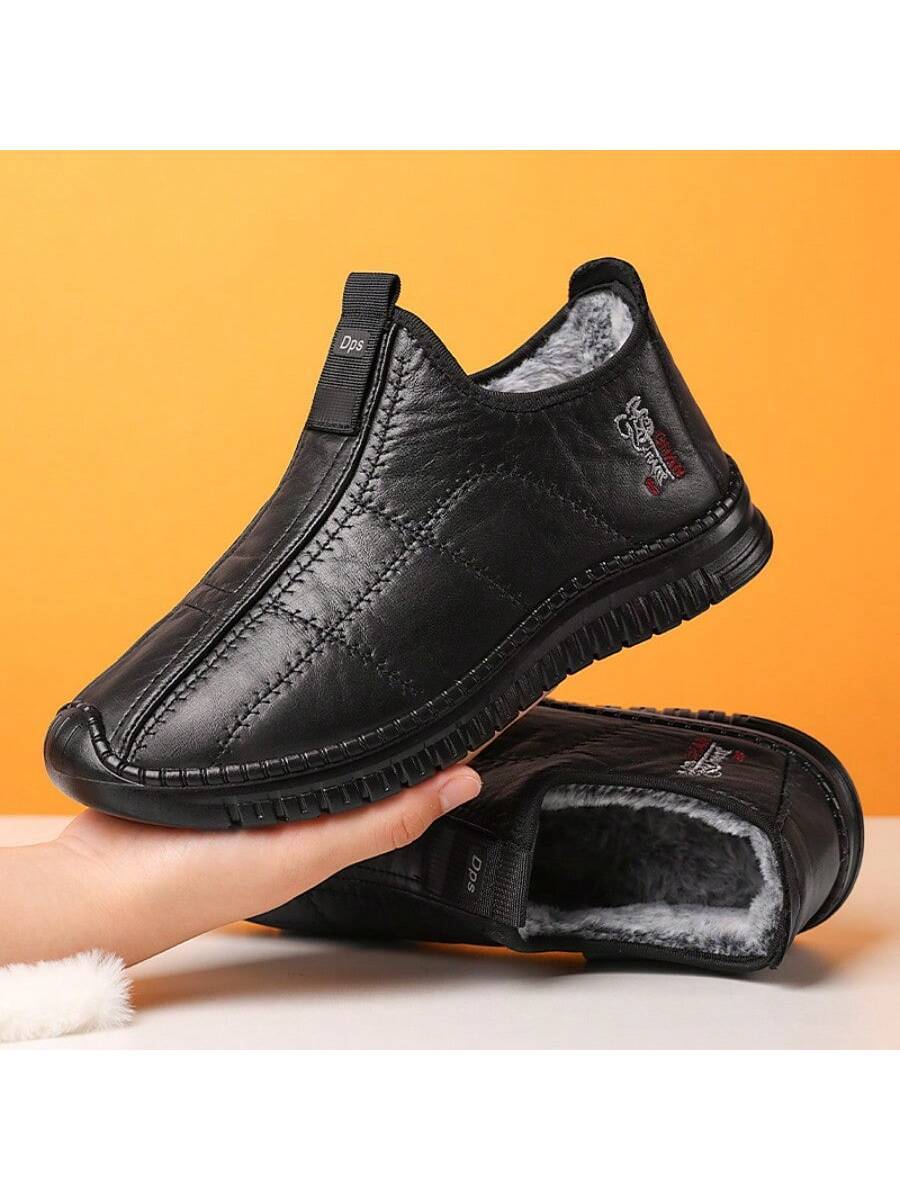 Men's Winter Versatile Cotton Shoes Large Size Leather Boots Cold-Proof And Warm Snow Boots Fleece Thickened Cotton Boots Men's Boots