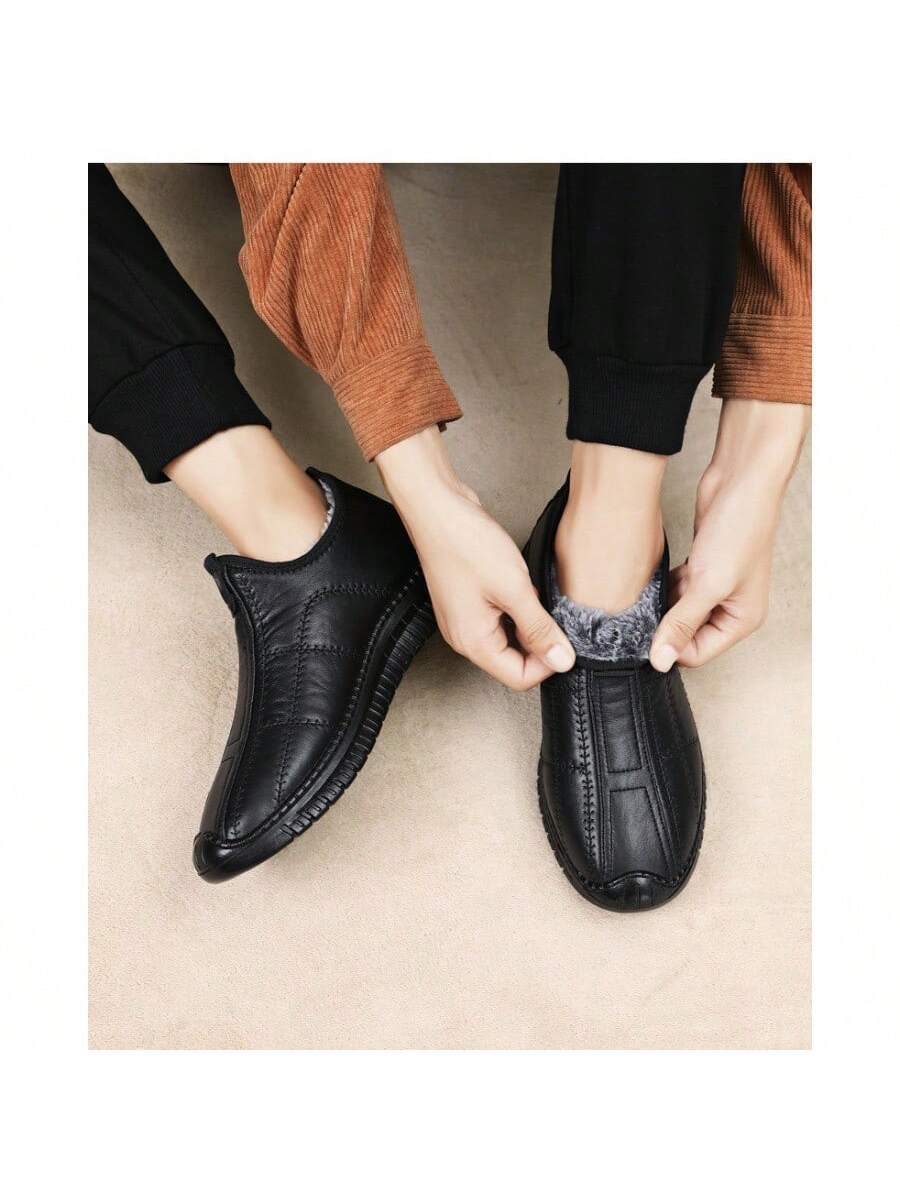 Men's Winter Versatile Cotton Shoes Large Size Leather Boots Cold-Proof And Warm Snow Boots Fleece Thickened Cotton Boots Men's Boots