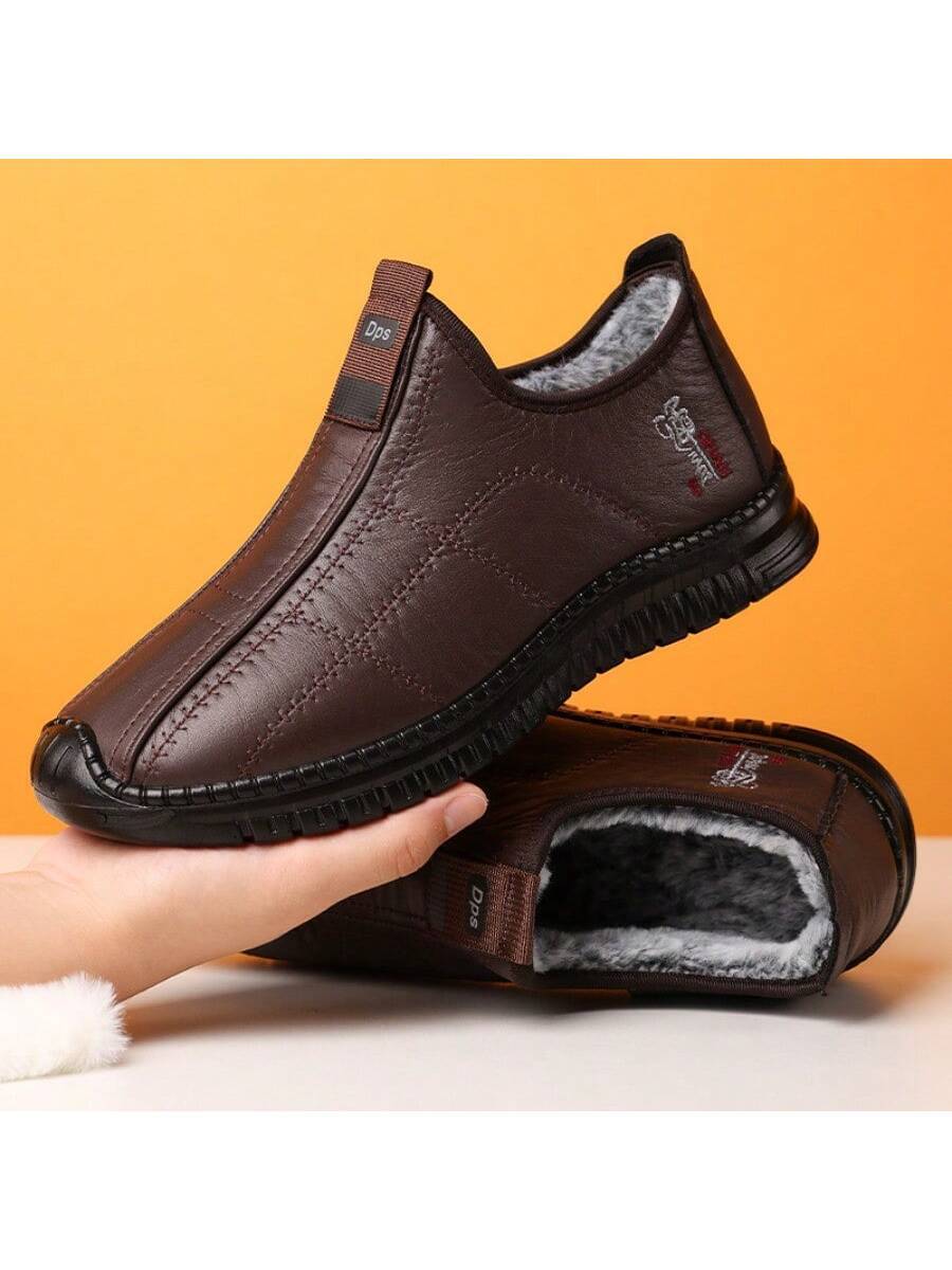 Men's Winter Versatile Cotton Shoes Large Size Leather Boots Cold-Proof And Warm Snow Boots Fleece Thickened Cotton Boots Men's Boots