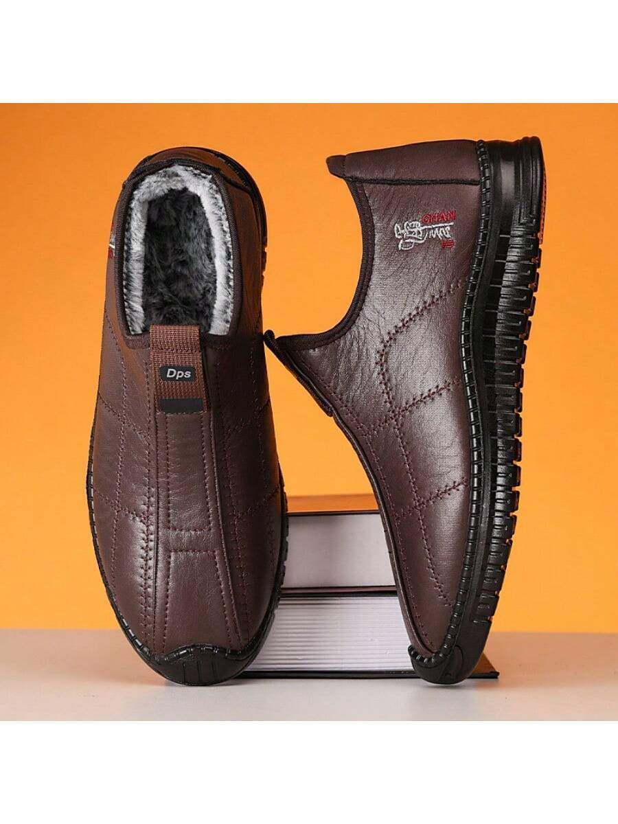 Men's Winter Versatile Cotton Shoes Large Size Leather Boots Cold-Proof And Warm Snow Boots Fleece Thickened Cotton Boots Men's Boots