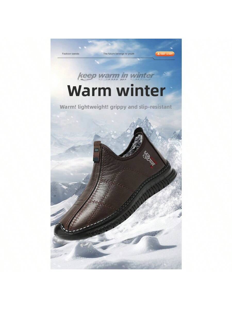Men's Winter Versatile Cotton Shoes Large Size Leather Boots Cold-Proof And Warm Snow Boots Fleece Thickened Cotton Boots Men's Boots
