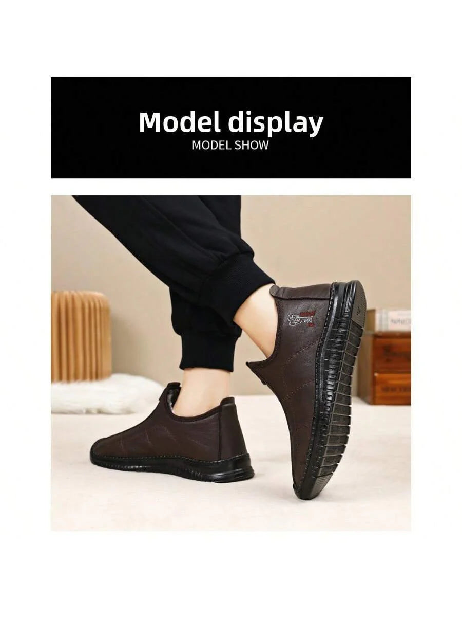 Men's Winter Versatile Cotton Shoes Large Size Leather Boots Cold-Proof And Warm Snow Boots Fleece Thickened Cotton Boots Men's Boots