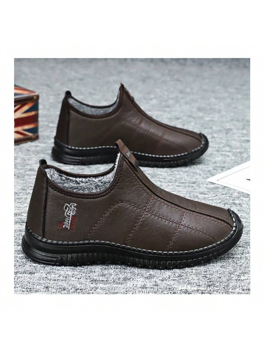 Men's Winter Versatile Cotton Shoes Large Size Leather Boots Cold-Proof And Warm Snow Boots Fleece Thickened Cotton Boots Men's Boots