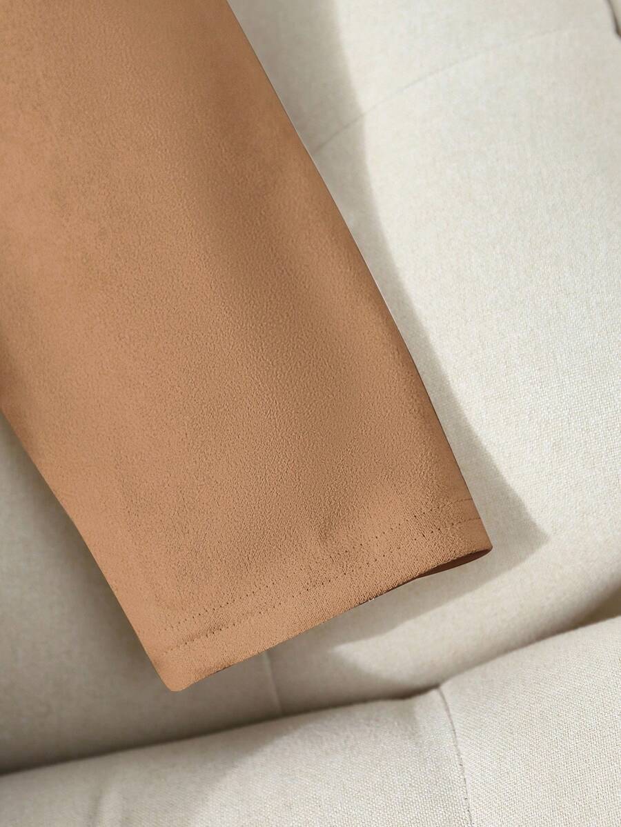 RosyDaze Women's Solid Color Faux Suede Double-Breasted Side Pocket Regular Jacket Fall Winter Cloth For Women