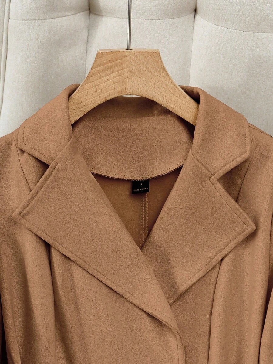 RosyDaze Women's Solid Color Faux Suede Double-Breasted Side Pocket Regular Jacket Fall Winter Cloth For Women