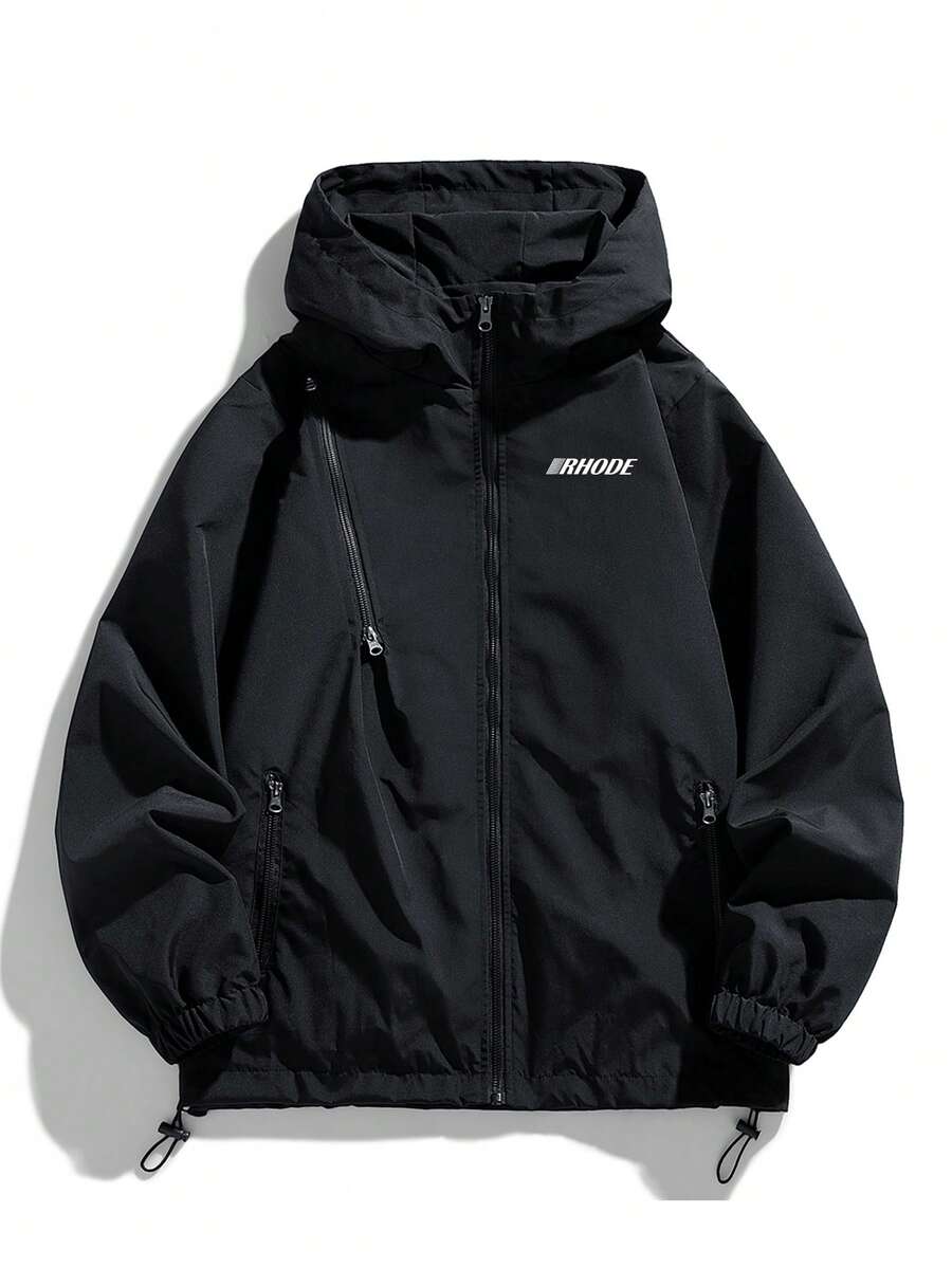 Men Casual Printed Lightweight Windbreaker Hooded Jacket, Fall