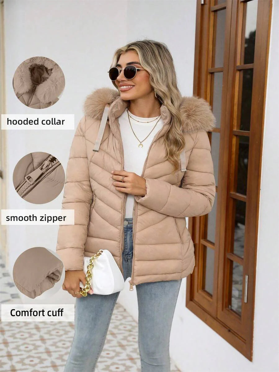 Women's Casual Hooded Padded Jacket With Pockets, Lightweight Padded Coat Warm For Daily Wear